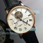 Copy Patek Philippe Geneve White Roman Dial Rose Gold Bezel Watch 